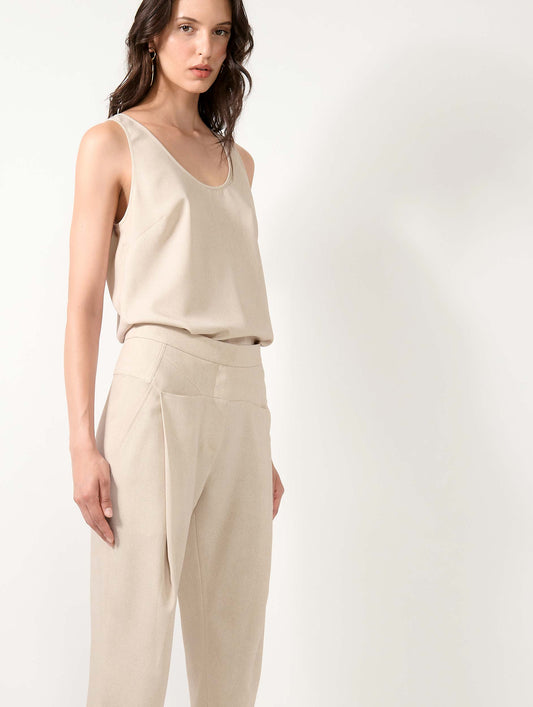 Pantalon en crêpe imprimé sable