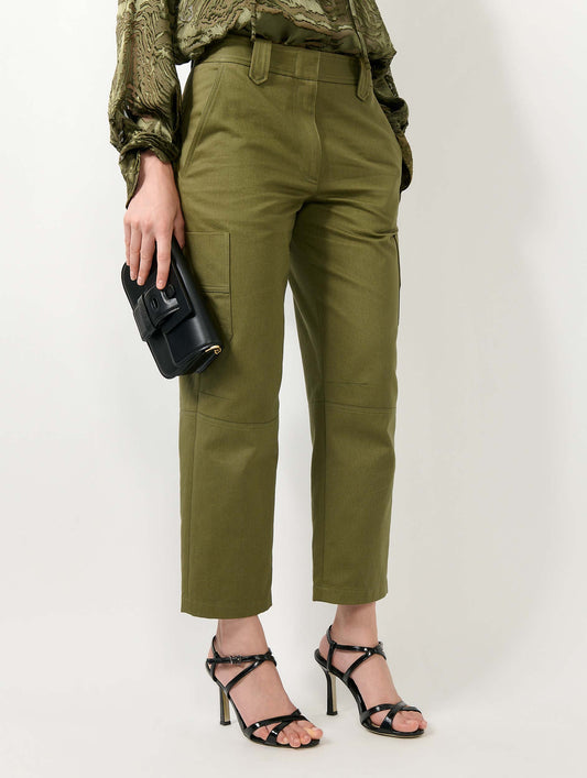 Pantalon cargo en gabardine de coton kaki
