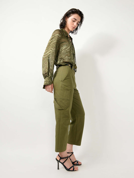 Pantalon cargo en gabardine de coton kaki