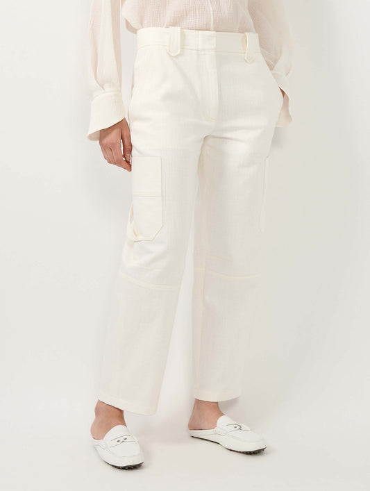 Pantalon cargo en gabardine de coton blanc