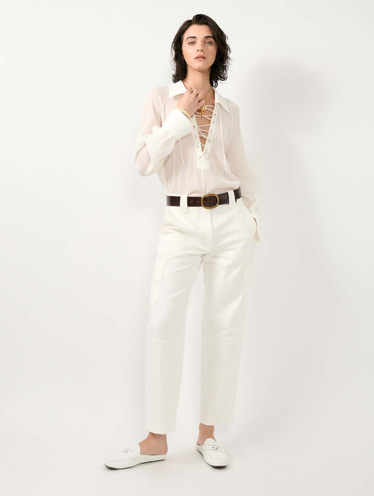 Pantalon cargo en gabardine de coton blanc