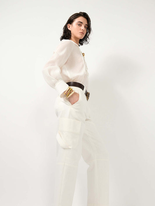 Pantalon cargo en gabardine de coton blanc