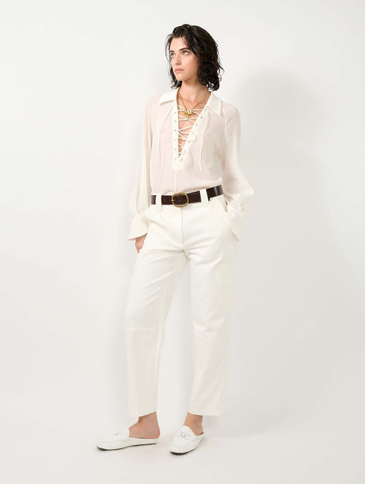 Pantalon cargo en gabardine de coton blanc