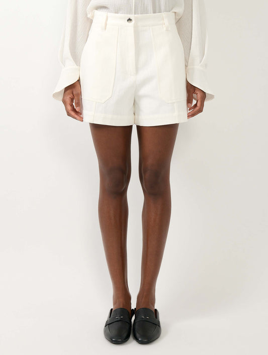 White cotton gabardine shorts