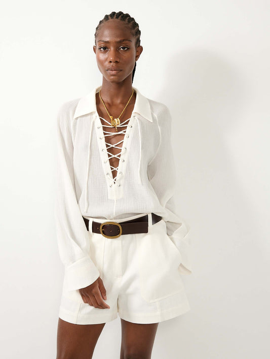 White cotton gabardine shorts