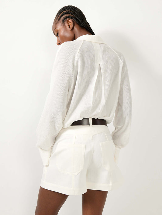 White cotton gabardine shorts