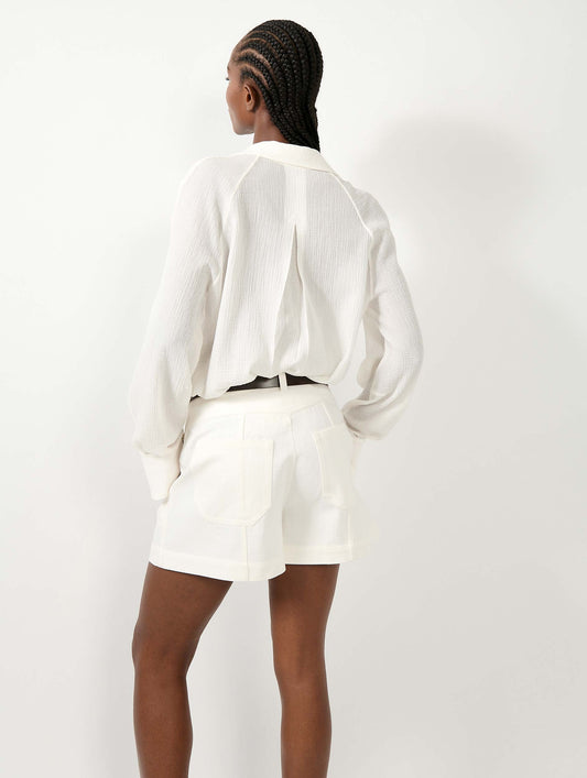 White cotton gabardine shorts