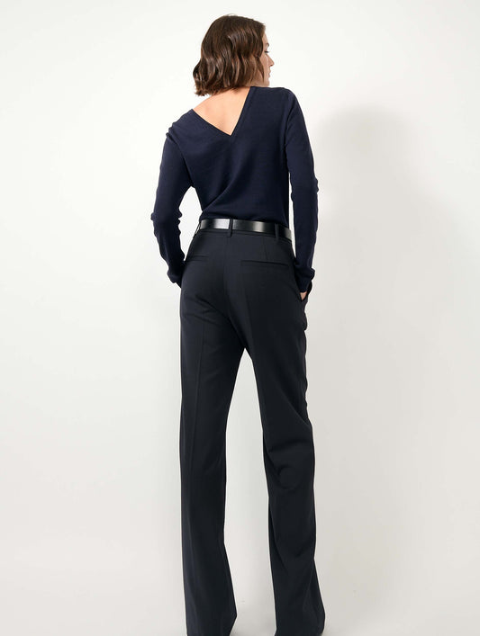 Pull col V en maille mérinos extrafine navy