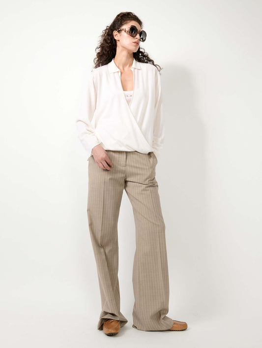 Pull cache-cœur en laine et soie extrafine ivoire