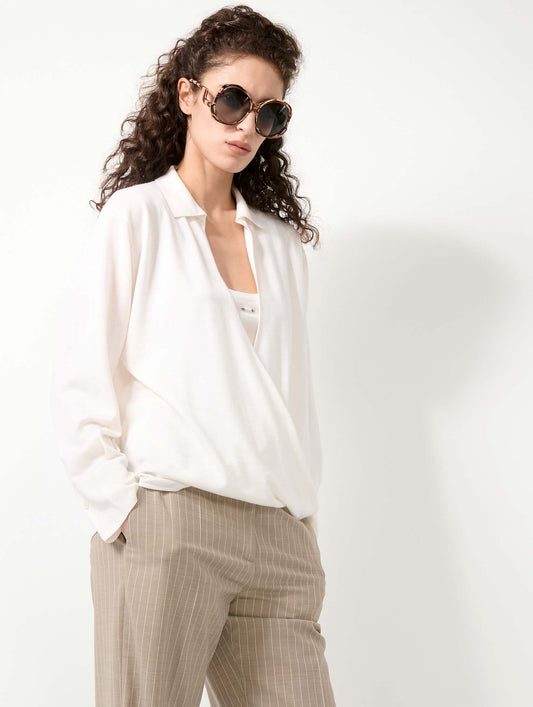 Pull cache-cœur en laine et soie extrafine ivoire