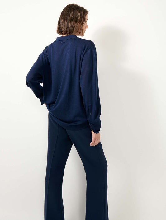 Pull cache-cœur en laine et soie extrafine navy