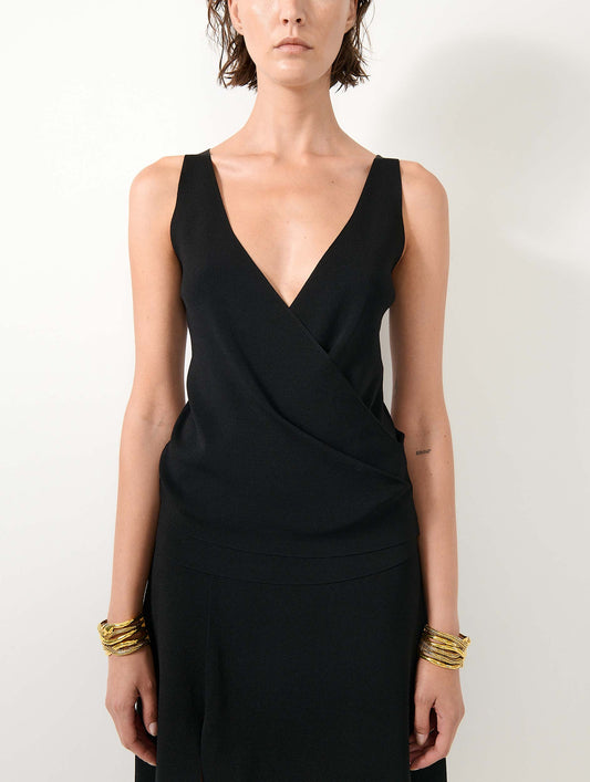 Top drappé en maille réversible noir