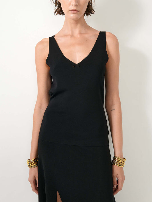 Top drappé en maille réversible noir