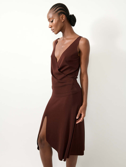 Top drappé en maille réversible chocolat