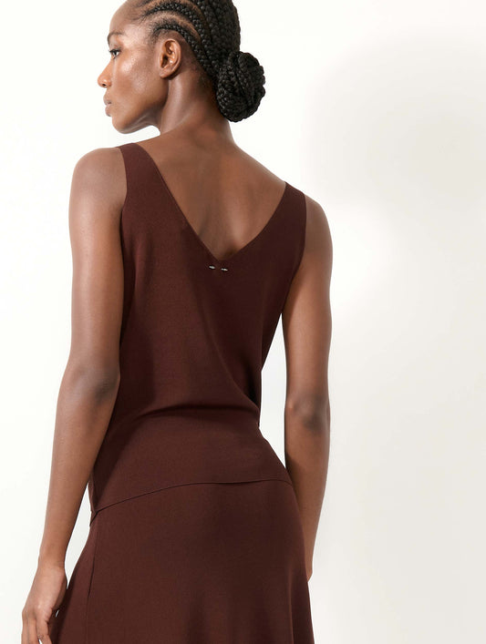 Top drappé en maille réversible chocolat