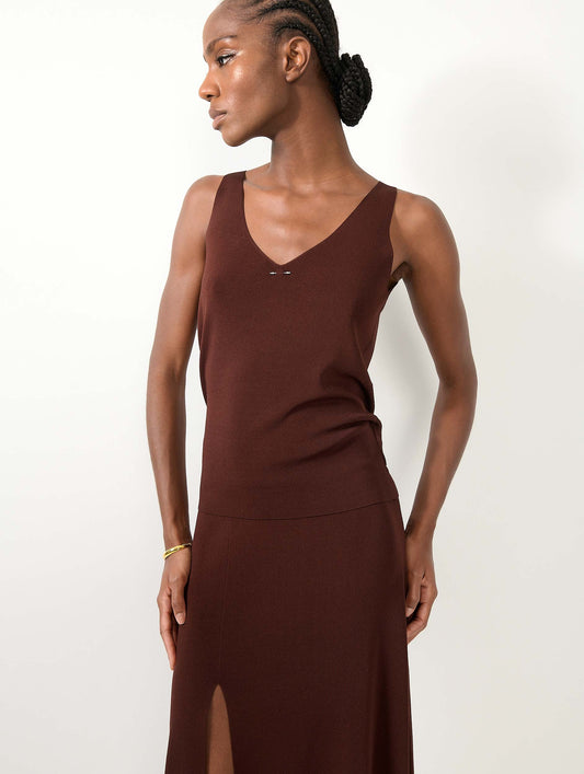 Top drappé en maille réversible chocolat