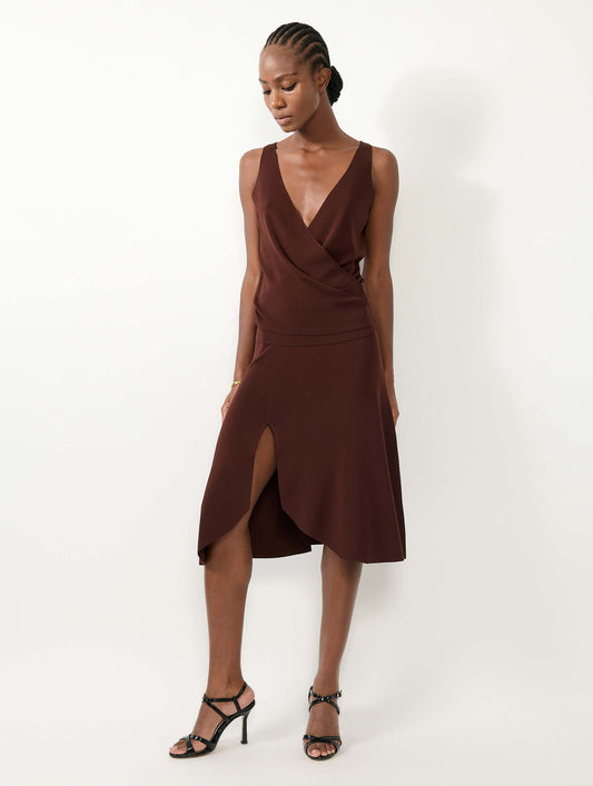 Top drappé en maille réversible chocolat