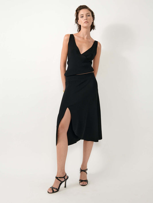Jupe fendue en maille noire