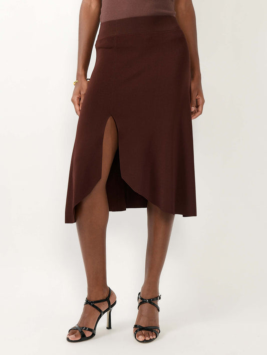 Jupe fendue en maille chocolat