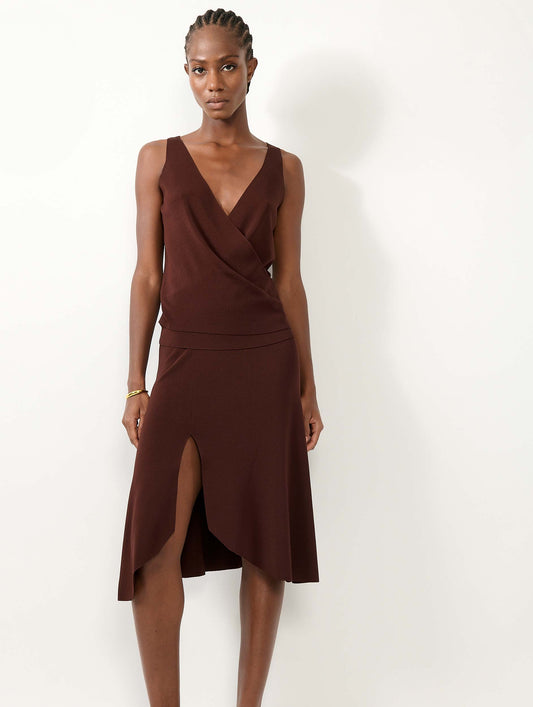 Jupe fendue en maille chocolat