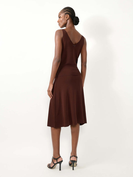 Jupe fendue en maille chocolat