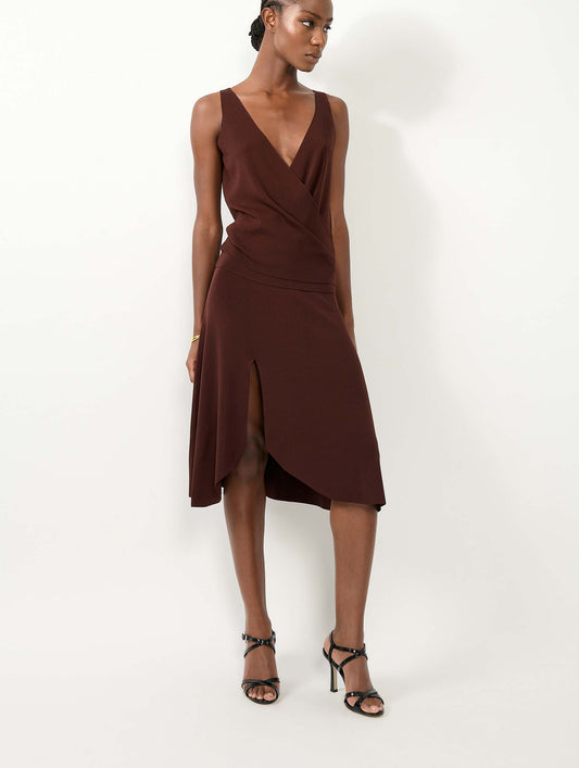 Jupe fendue en maille chocolat