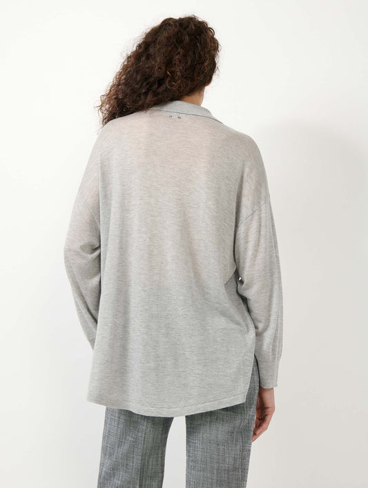 Pull à encolure lacée en tencel et cachemire gris