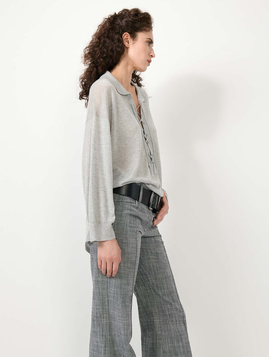 Pull à encolure lacée en tencel et cachemire gris
