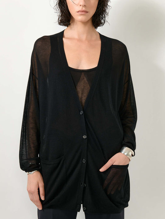 Cardigan long en maille extrafine noir