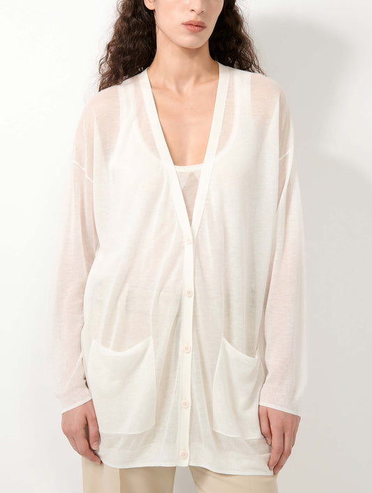Cardigan long en maille extrafine blanc