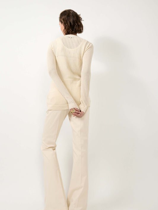 Pull noué en maille ajourée beige