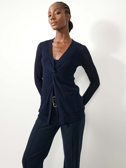 Pull noué en maille ajourée navy