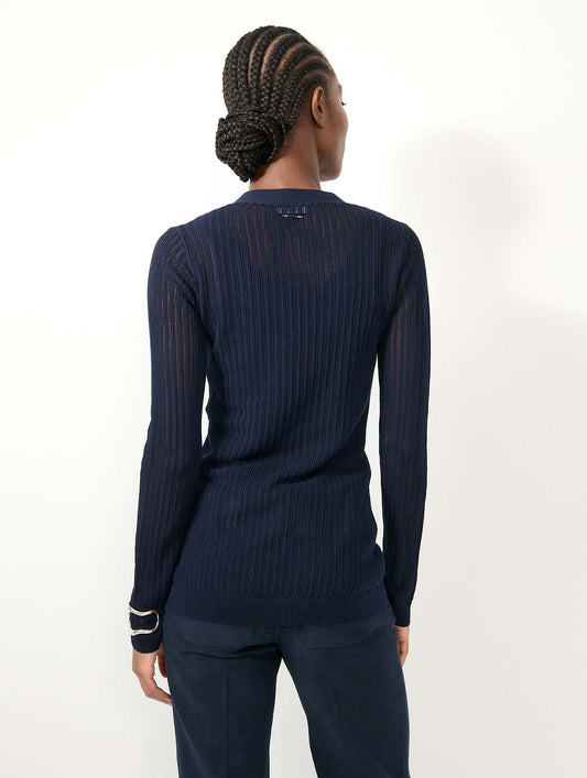 Pull noué en maille ajourée navy