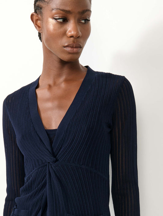 Pull noué en maille ajourée navy