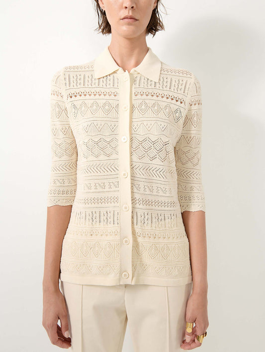 Cardigan en maille ajourée beige