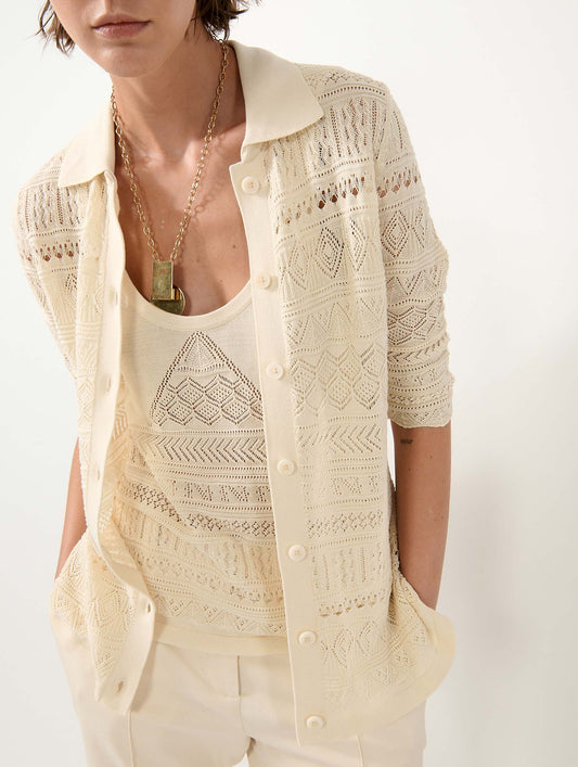 Cardigan en maille ajourée beige