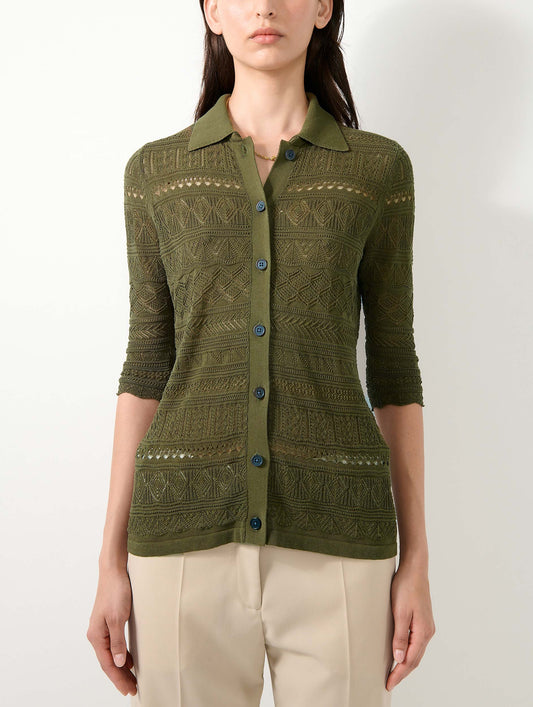Khaki open-knit knit cardigan