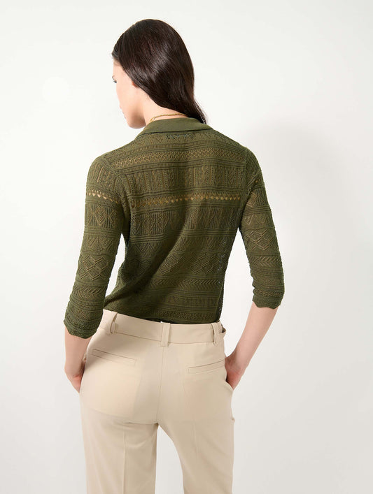 Khaki open-knit knit cardigan
