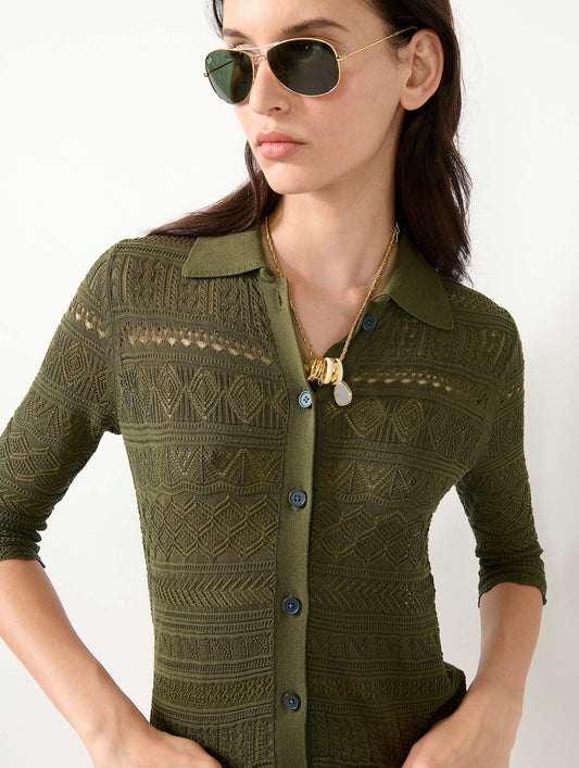 Khaki open-knit knit cardigan