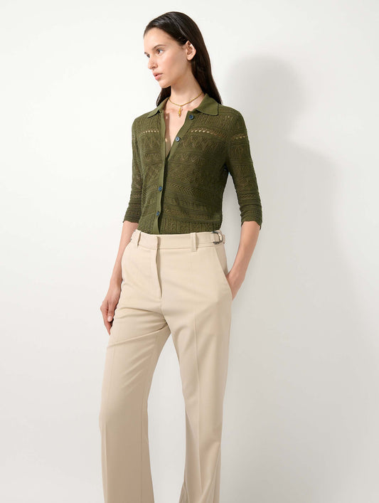 Khaki open-knit knit cardigan