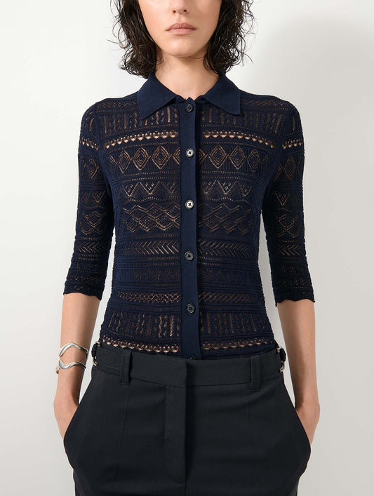 Cardigan en maille ajourée navy