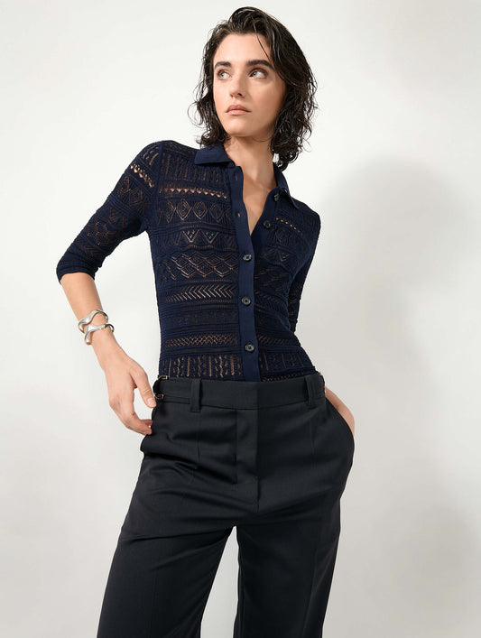 Cardigan en maille ajourée navy