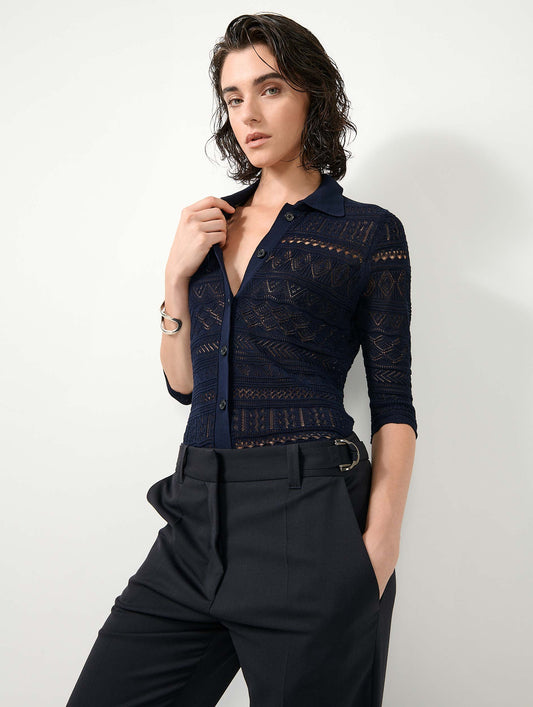 Cardigan en maille ajourée navy