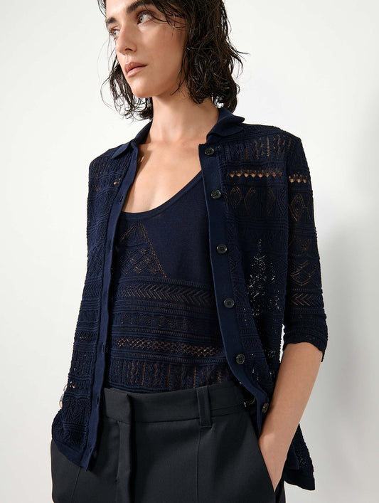 Cardigan en maille ajourée navy