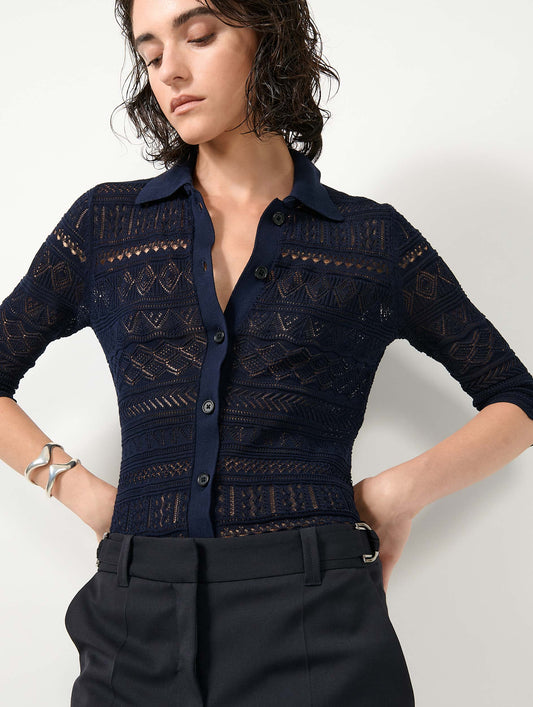 Cardigan en maille ajourée navy
