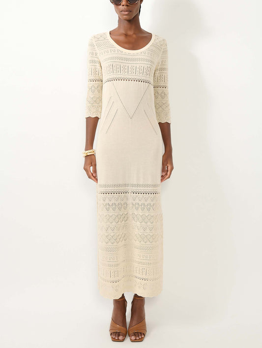Robe longue fendue en maille sable