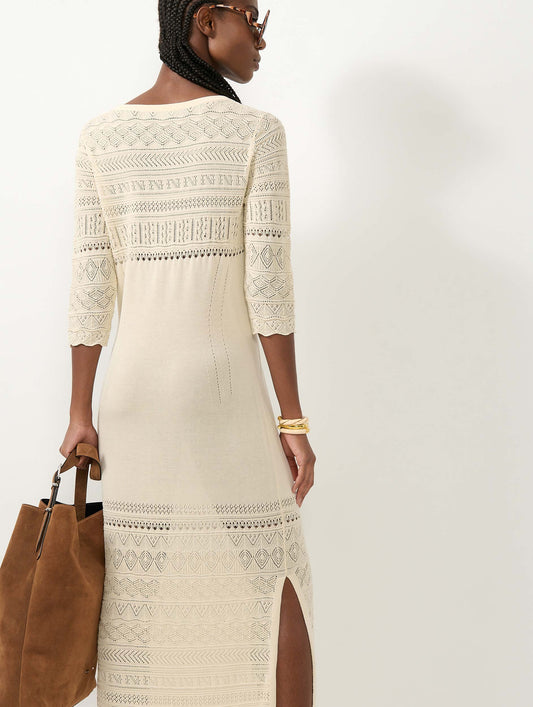 Robe longue fendue en maille sable