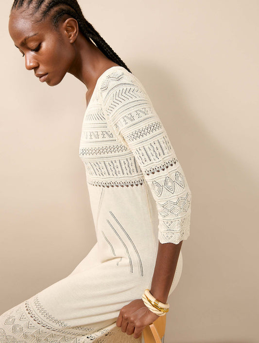 Robe longue fendue en maille sable