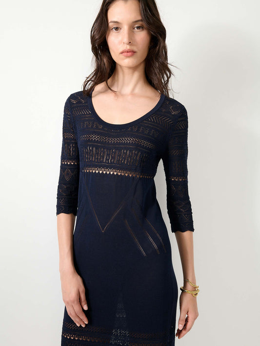 Robe longue fendue en maille navy