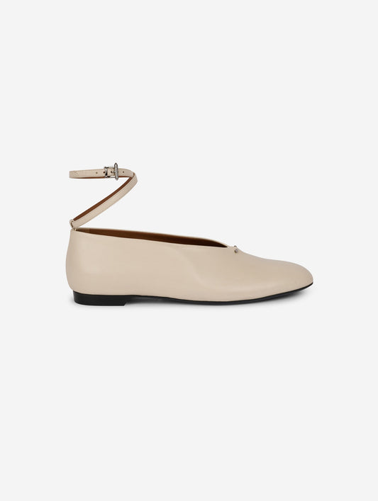 Ivory leather ankle-strap ballet flats